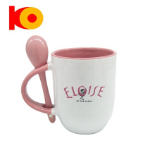 New design Priced direct selling white custom logo ceramic mug with spoon